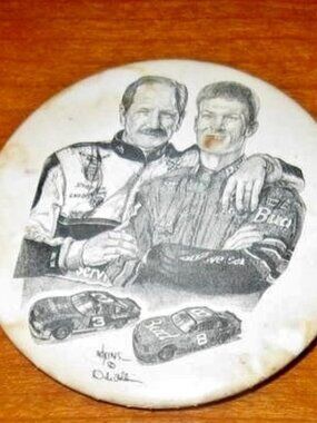 Rare Dale Earnhardt and Jr Button NASCAR Racing Champions Dale Adkins Art Pin
